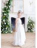 Ivory Chiffon Beaded Belt Long Flower Girl Dress